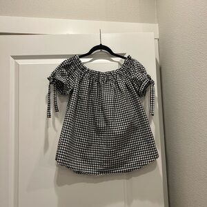Black & White Gingham Off-Shoulder Short Sleeve Top